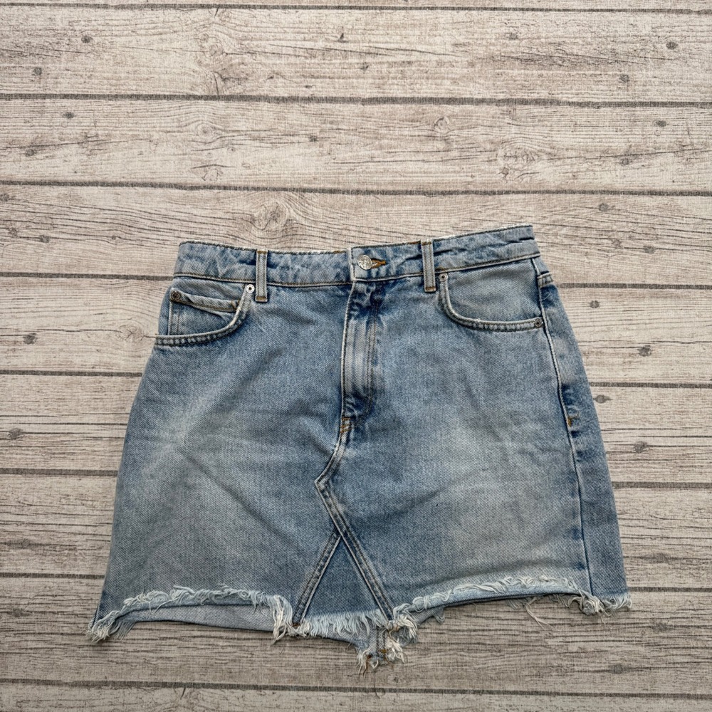 MNG Denim Iconics Mini Skirt Women's Small Blue Light Wash Cut Off Cotton Summer